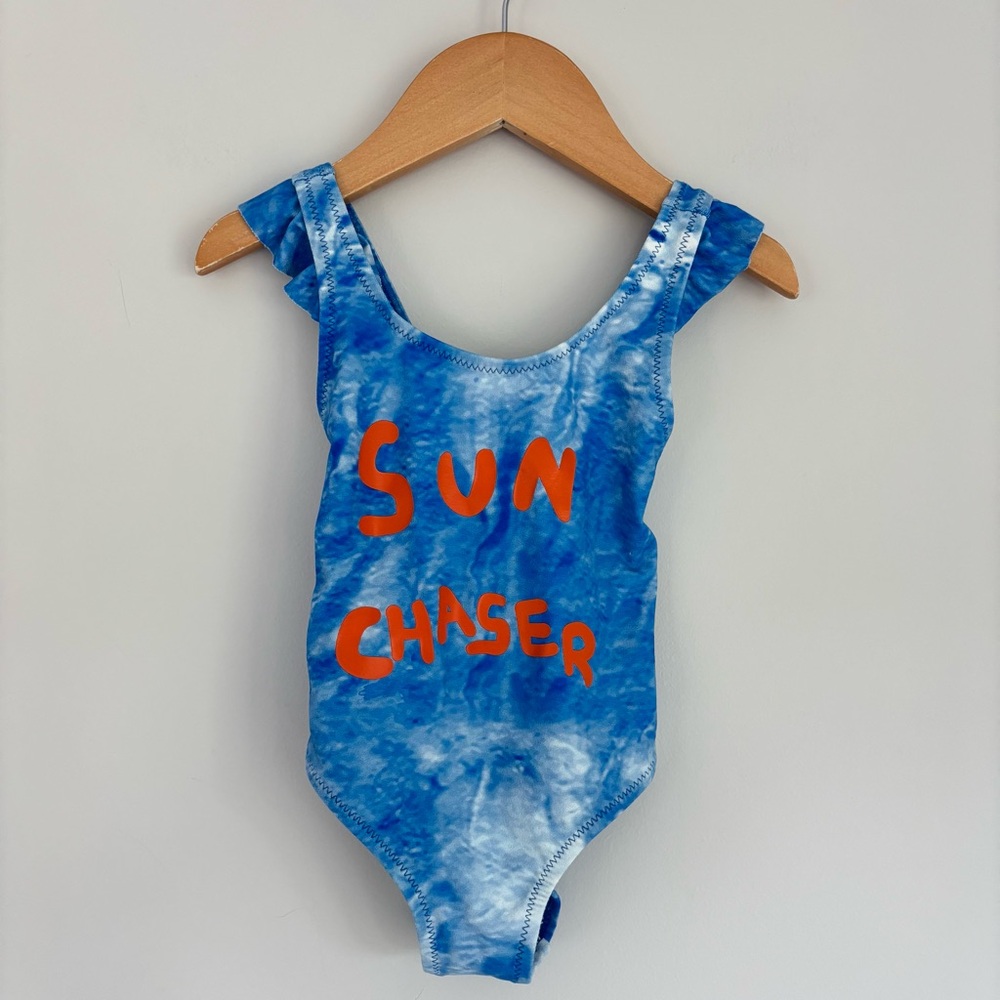 NWOT Zara Blue Ruffled One Piece Swimsuit Sun Chaser 2y